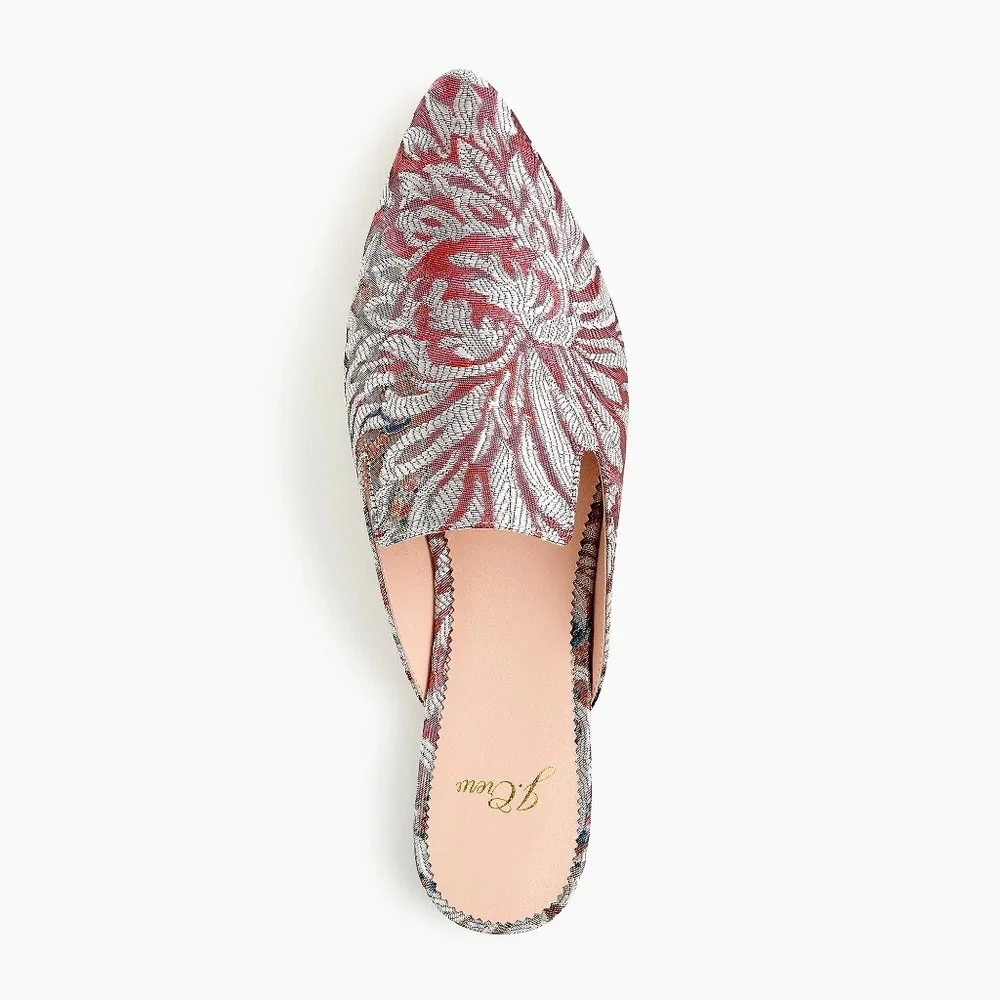 NIB J.Crew Pointed-Toe Slides in Metallic Jacquard - Picture 2 of 3